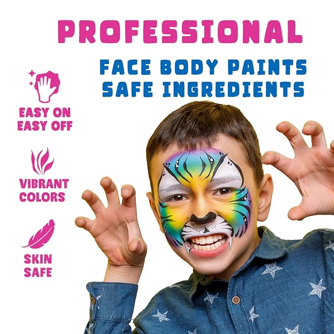 Bowitzki Face and Body Paint Split Cake 50g Body Painting Water Based Eyeliner Graphic Hydra Liner Makeup Glow Fluorescent Color Neon for Halloween Christmas Party Pride (UV rainbow)