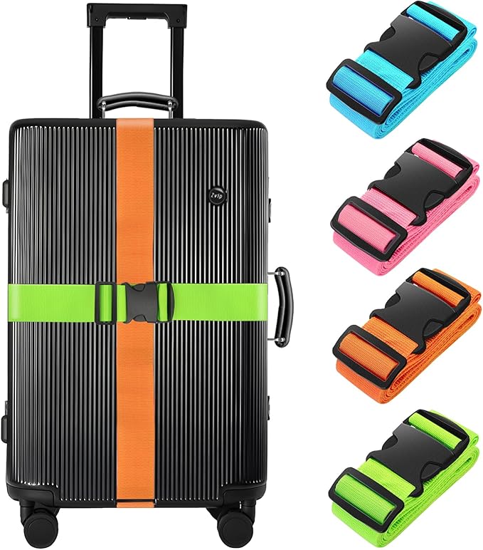 BILIONE 4 Pack Luggage Straps 79" Long Belts Keep Suitcase Secure While Traveling, TSA Approved Add a Bag Premium Accessor...