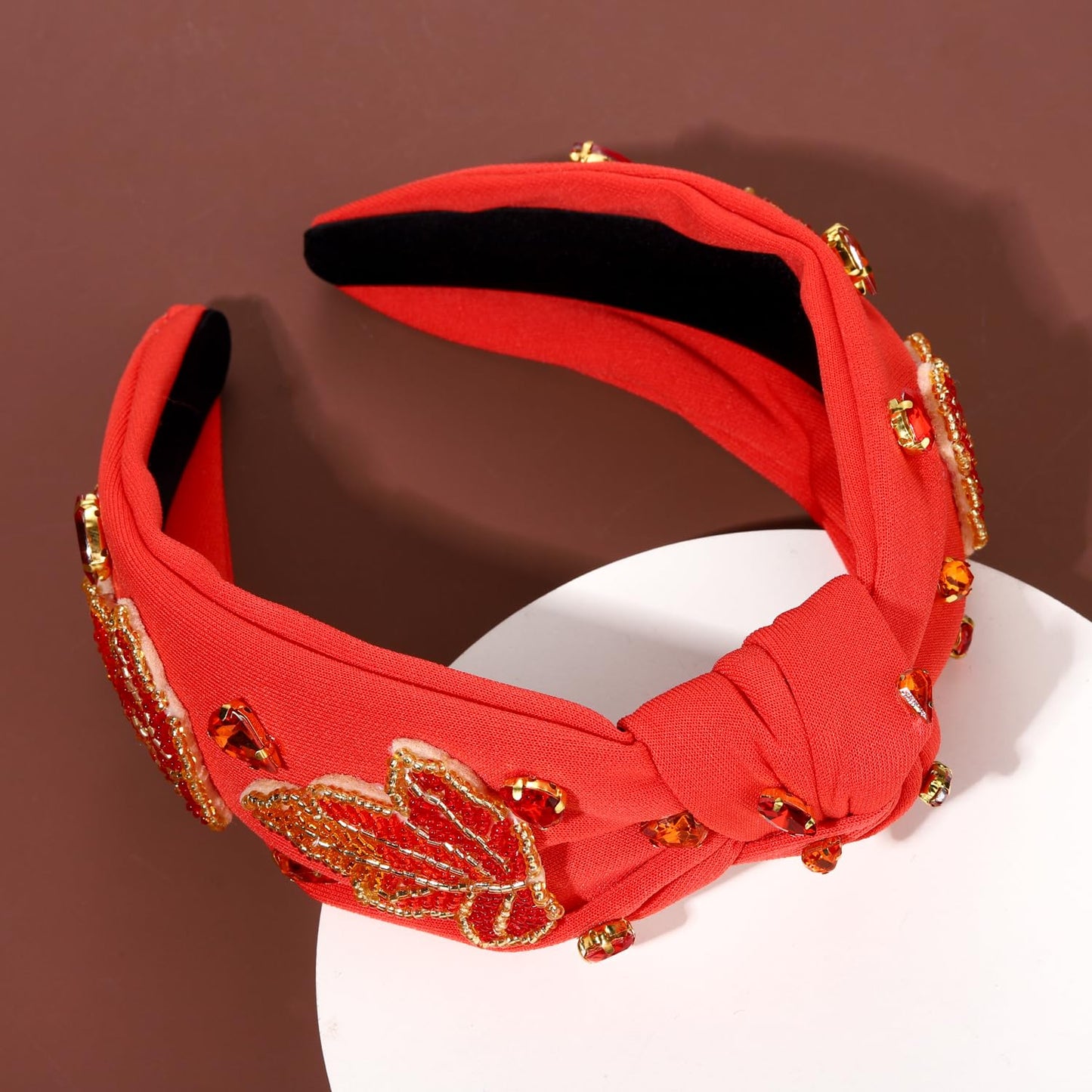 ARATLENCH Thanksgiving Headband Fall Maple Leaf Knotted Beaded Headband Hair Accessories Crystal Jeweled Turkey Wide Top Knot Ha