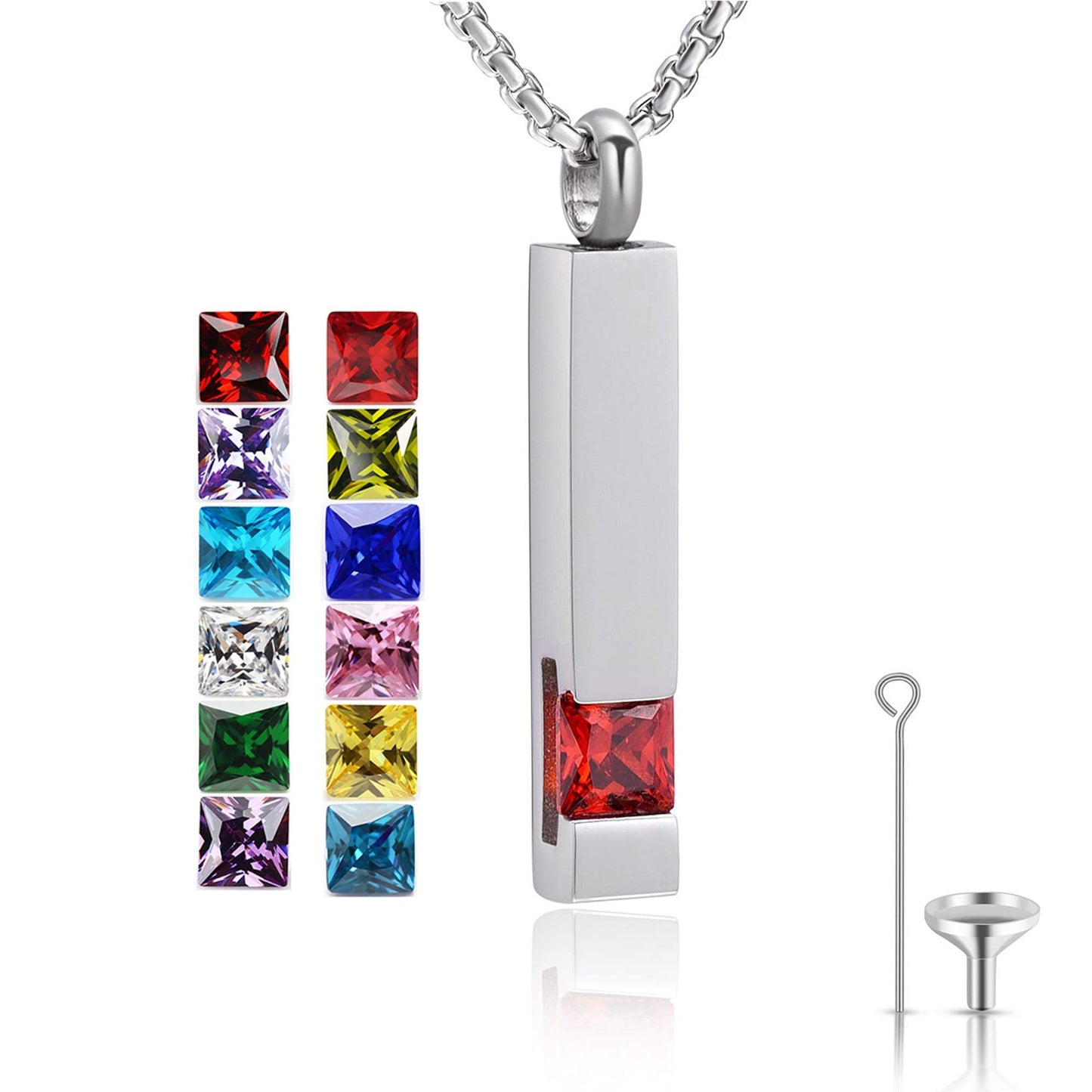 YOUFENG Urn Necklaces for Ashes Birthstone Cube Urns for Human Ashes Memorial Cremation Urn Locket Keepsake Ashes Jewelry (Silve