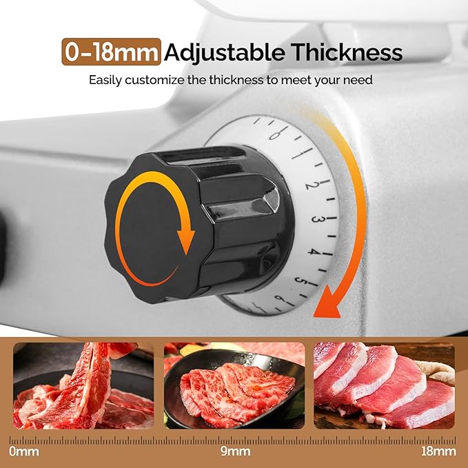 ROVSUN 270W Commercial Meat Slicer, 12 inch Electric Meat Slicer Machine with Adjustable Thickness(0-18mm), Frozen Meat Deli Cheese Food Slicer with Upgraded Carbon Steel Blade for Home and Commercial