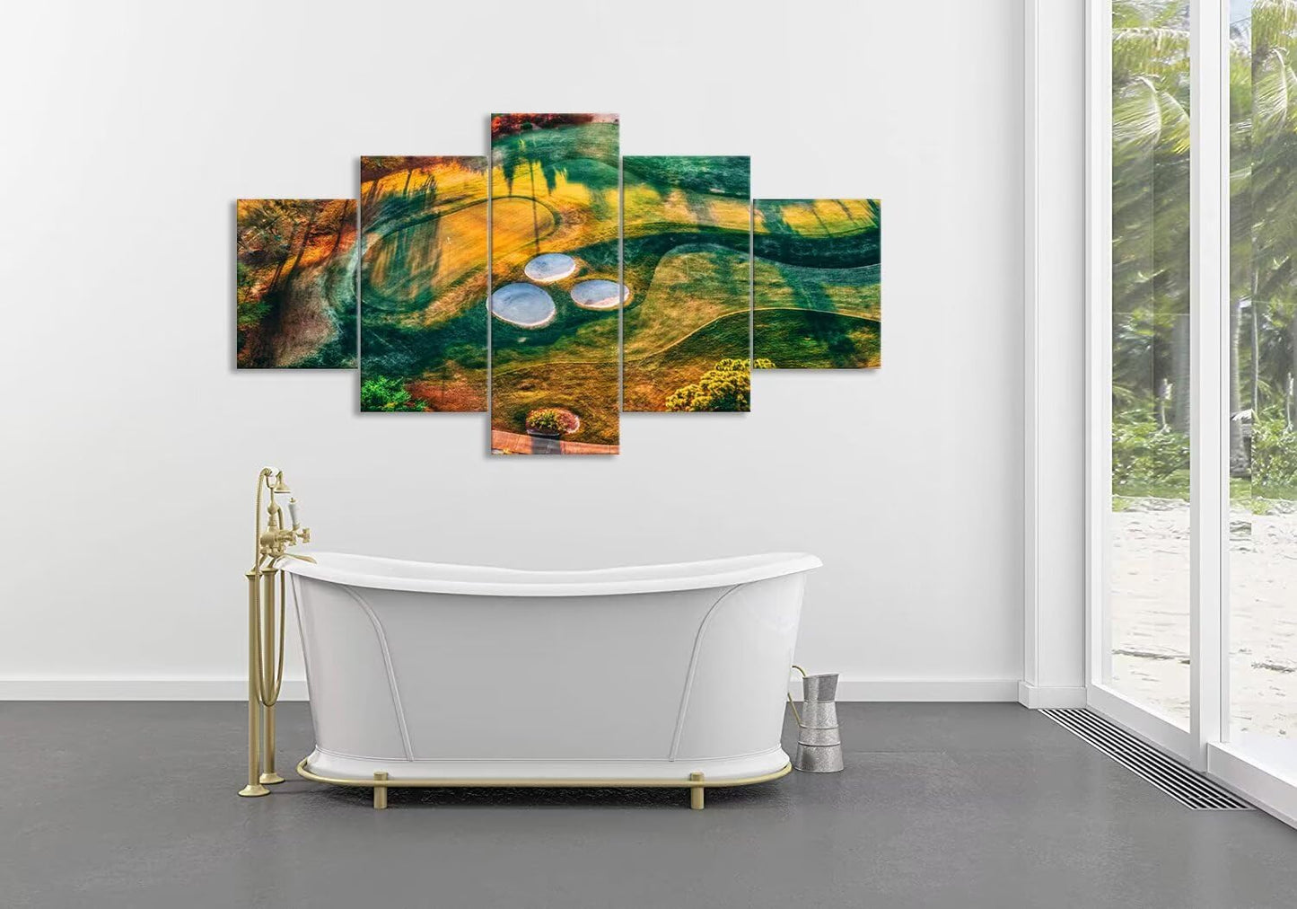 chenchenArt Florida Regatta Bay Golf Course Wall Art for Living Room Bedroom Bathroom Home Decorations Golf Course Pictures Posters Canvas Prints Modern Artwork Framed Ready to Hang(60''W x 40''H)