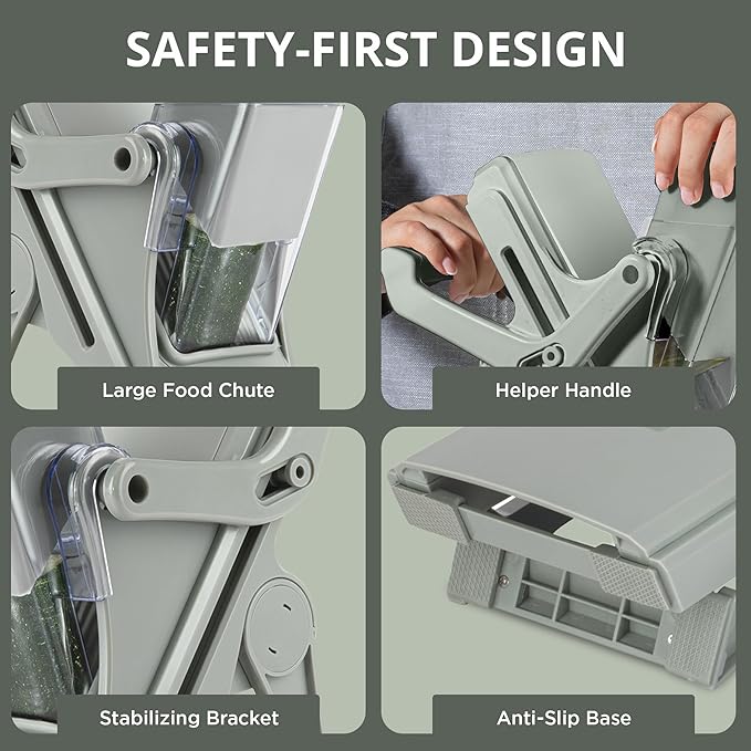 EMSON Safe Mandoline Slicer for Kitchen, All in 1 Mandoline Slicer for Food Works as Potato Slicer, Vegetable Slicer, Food Slicer, French Fry Cutter and More with 5 Blades and Storage Container