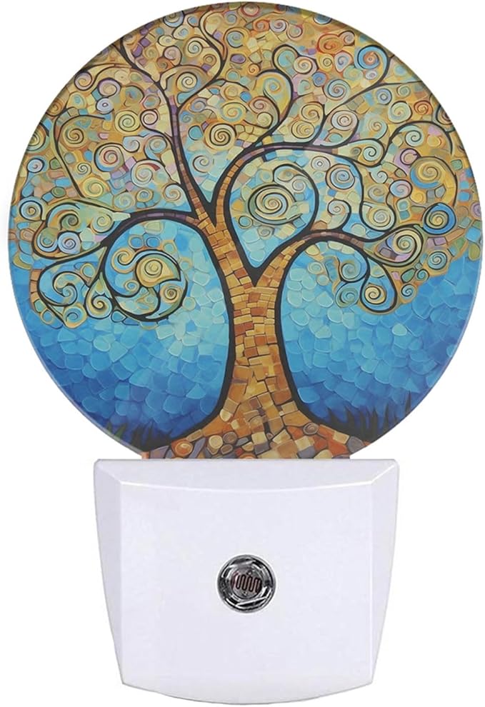 EKOBLA Art Tree Night Light, Tree with Golden Leaves Night Lights Plug into Wall Auto Sensor Led Lighting for Home Stairway Hallway Bedroom 0.5W Sleep Friendly