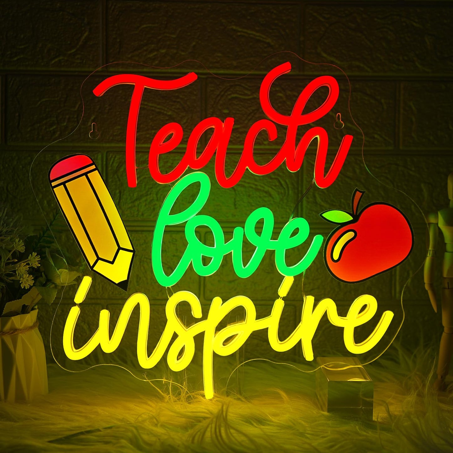 Wlhope Teach Love Inspire Neon Sign Led Signs For Classroom Wall Decor Neon Lights Acrylic Board Sign For Study Room Bedroom TeacherS Day Gift Decoration