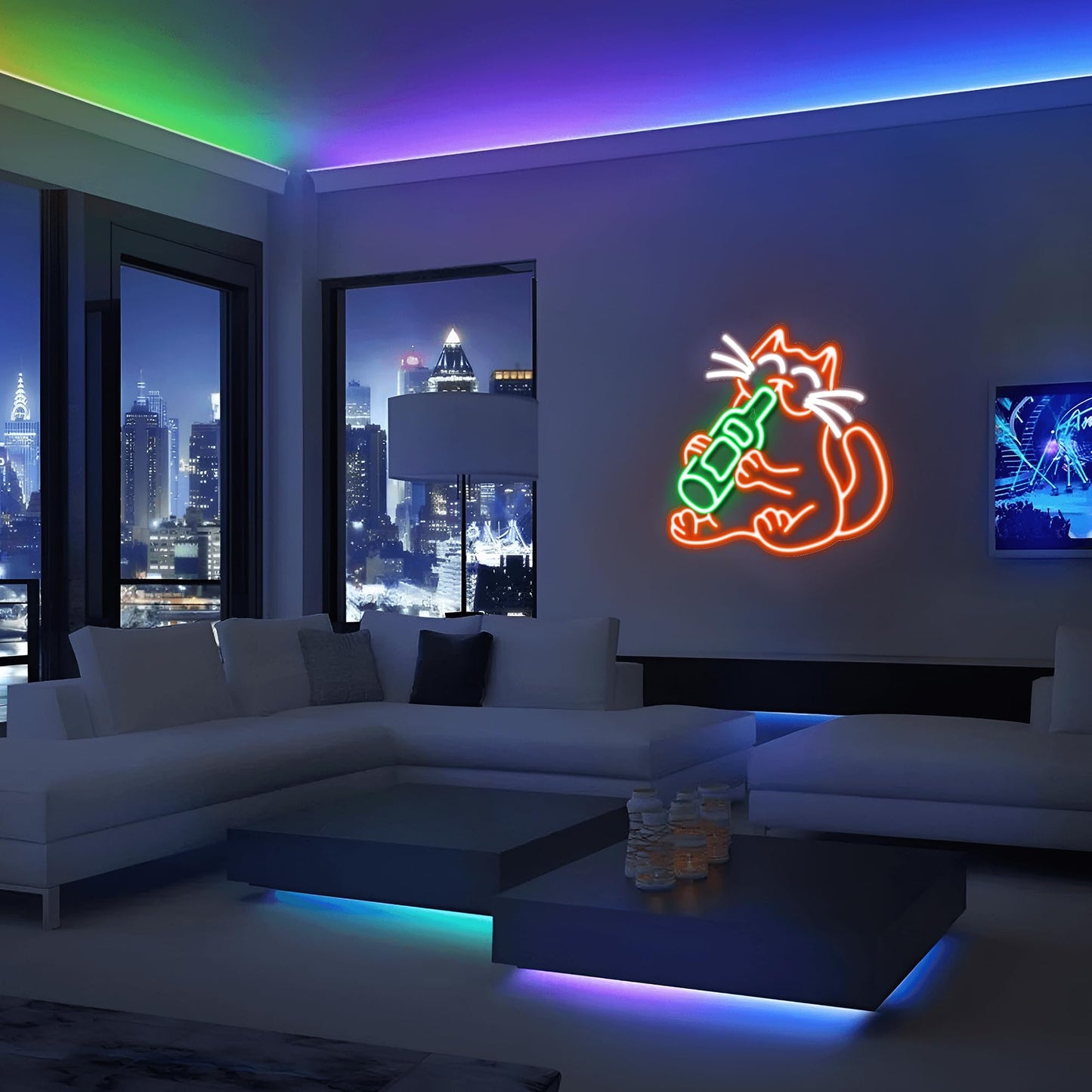 Kavaas Cat malt-inspired Neon Sign  Funny Neon Sign For Home Bar Decor  Man Cave Pub Party - Best Gifts For Husband  Father  Birthday  Christmas