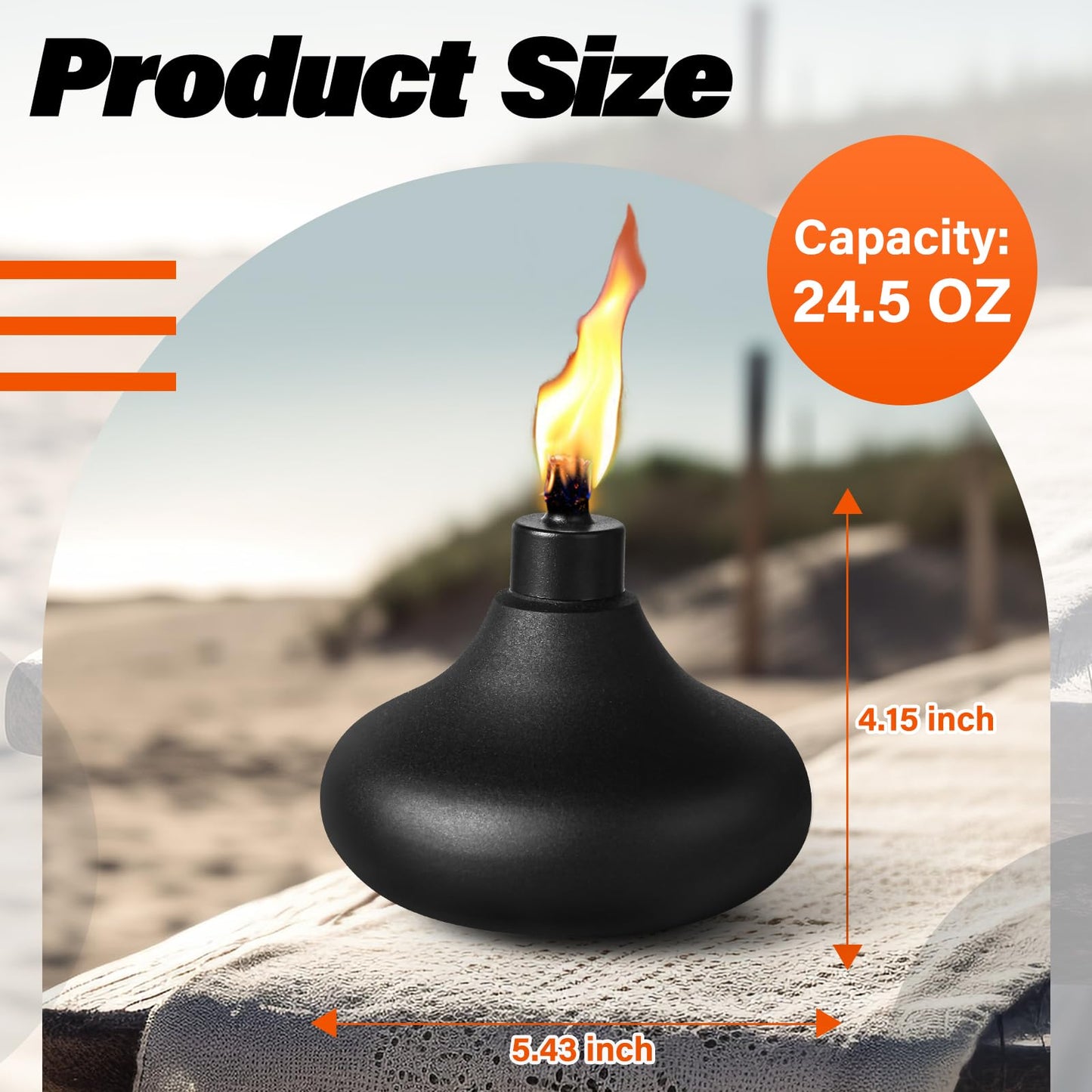 FAN-Torches 8 Pack Metal Table Top Torches, Refillable Citronella Light, Black, Model JYW-ZM-08