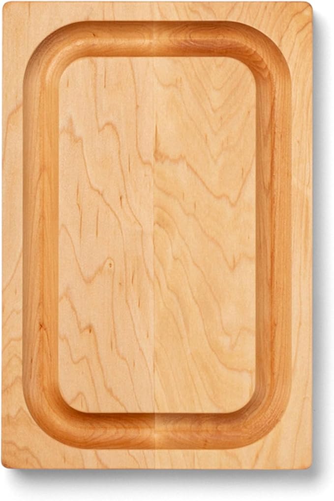 John Boos Chop-N-Slice Series Rectangular Wooden Maple Cutting Board 12”x8” – 1” Thick, 3-lb Reversible Butcher Block with Eased Corners, Juice Groove & Edge-Grain – Made in the USA