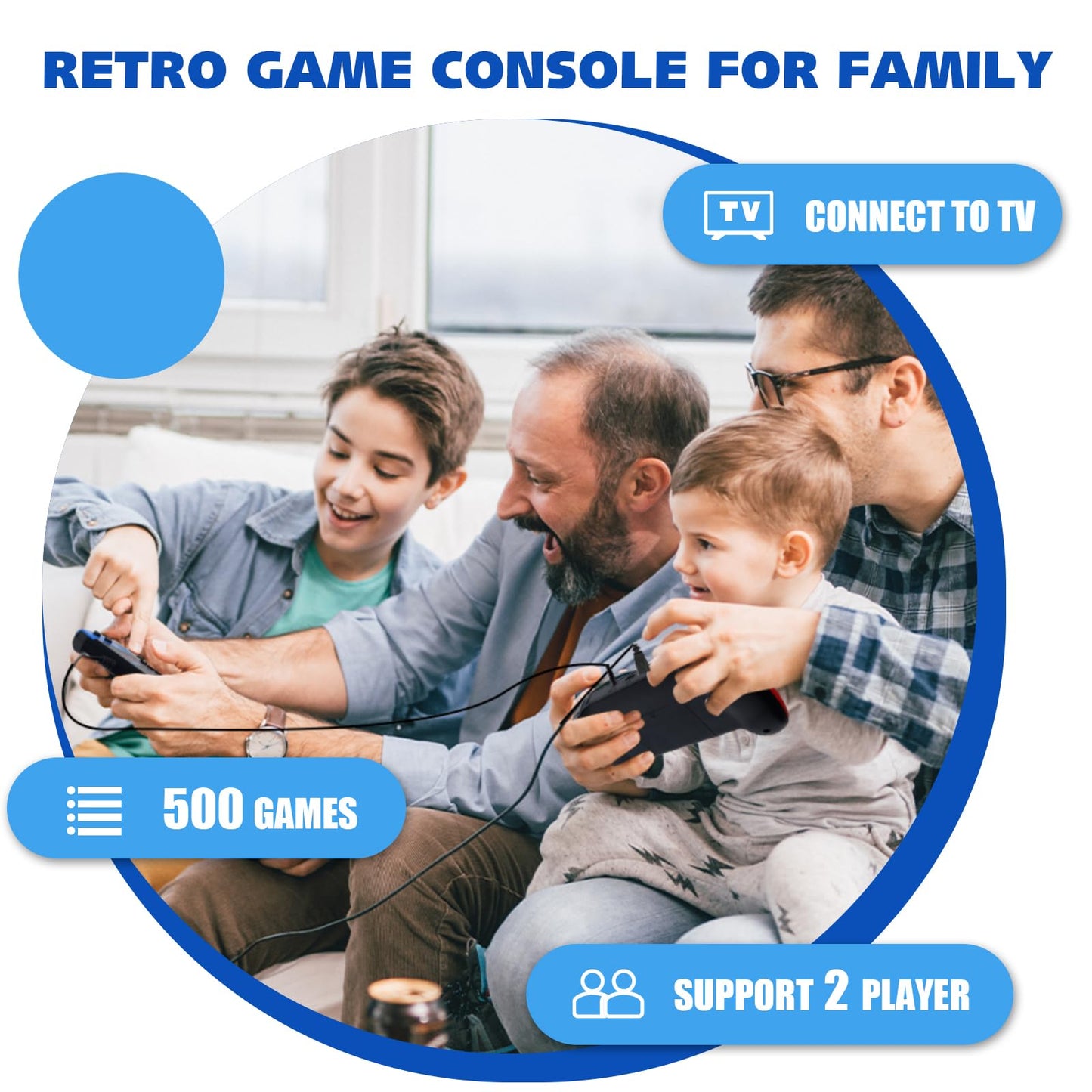 Handheld Game Console – Retro Portable Gaming System with 500 Built-in Classic Games, 3.5" LCD Screen, Rechargeable Battery, TV Output, and External Gamepad for 2-Player Fun, for Kids & Adults
