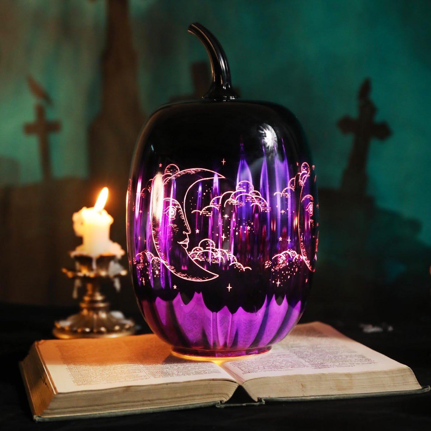 Ovewios Glass Pumpkin Lights  Light Up Pumpkins Table Lamps For Halloween Decorations Fall Thanksgiving Holiday Party Home Tabletop Centerpiece Decor