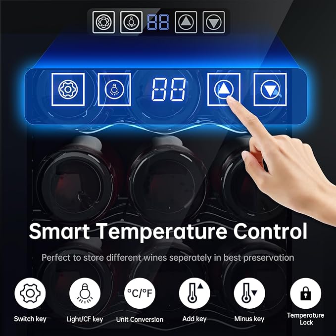 KingChii 18 Bottle Wine Cooler Refrigerator Freestanding Wine Fridge - Intelligent Digital Control, Low Noise Professional Compressor, Stainless Steel & Tempered Glass for Home, Office, or Kitchen
