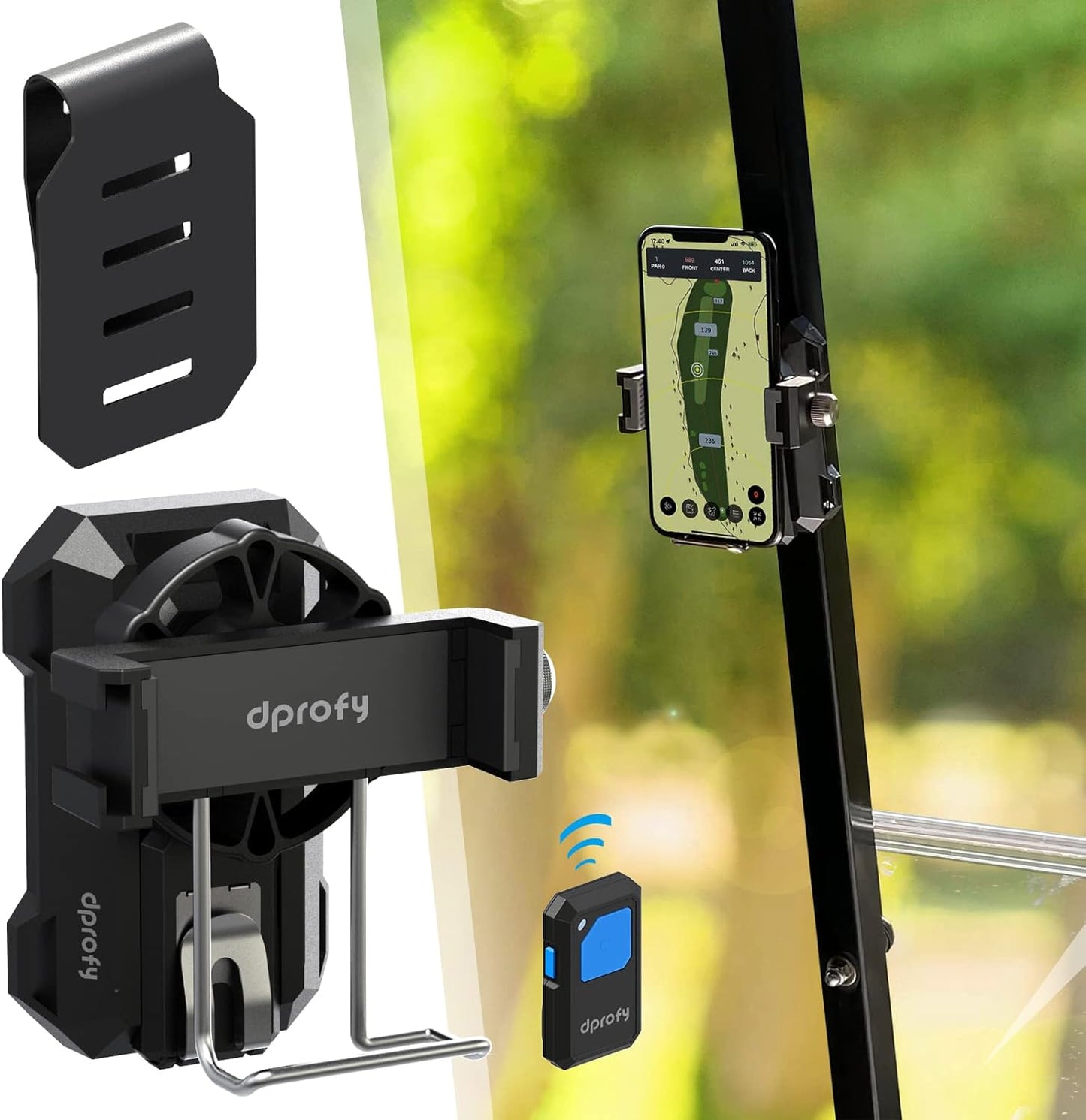 Dprofy Magnetic Golf Phone Caddy, Golf Cart Phone Holder, Record Your Golf Swing with Bluetooth Wireless Selfie Remote, Get Swing Feedback for Golf Training Aid, Golf Gifts for Men/Women
