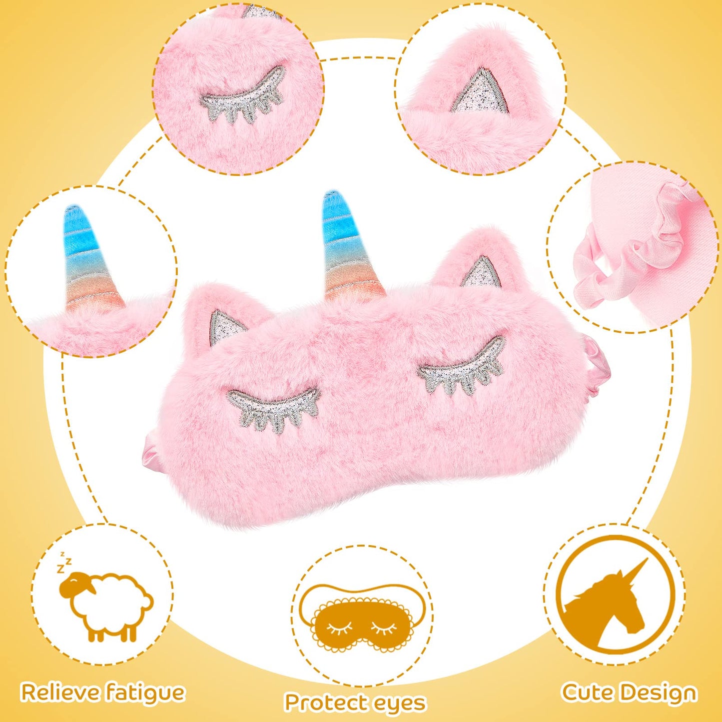 3 Pieces Sleep Mask for Kids, Girls Plush Sleeping Eye Cover Soft Eye Blindfold Cover Animal Shade for Kids(Pink,Bunny, Cat and Unicorn Style)