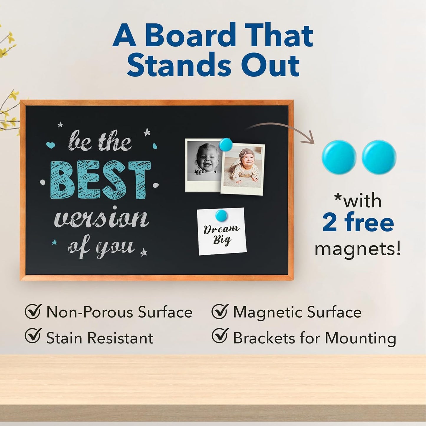 24x36 Magnetic Chalkboard – Large Rustic Wall Blackboard with Wood Frame – Hanging Framed Chalk Board for Home Kitchen Office Wedding Menu Sign – Includes Magnets – Non-Porous Surface