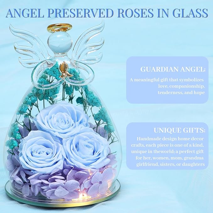 Beferr Valentines Day Rose Gifts for Her Women Mom Gifts for Birthday, Fresh Flowers for Delivery Forever Preserved Rose in Glass Angel Figurine, for Grandma Wife Daughter Girlfriend