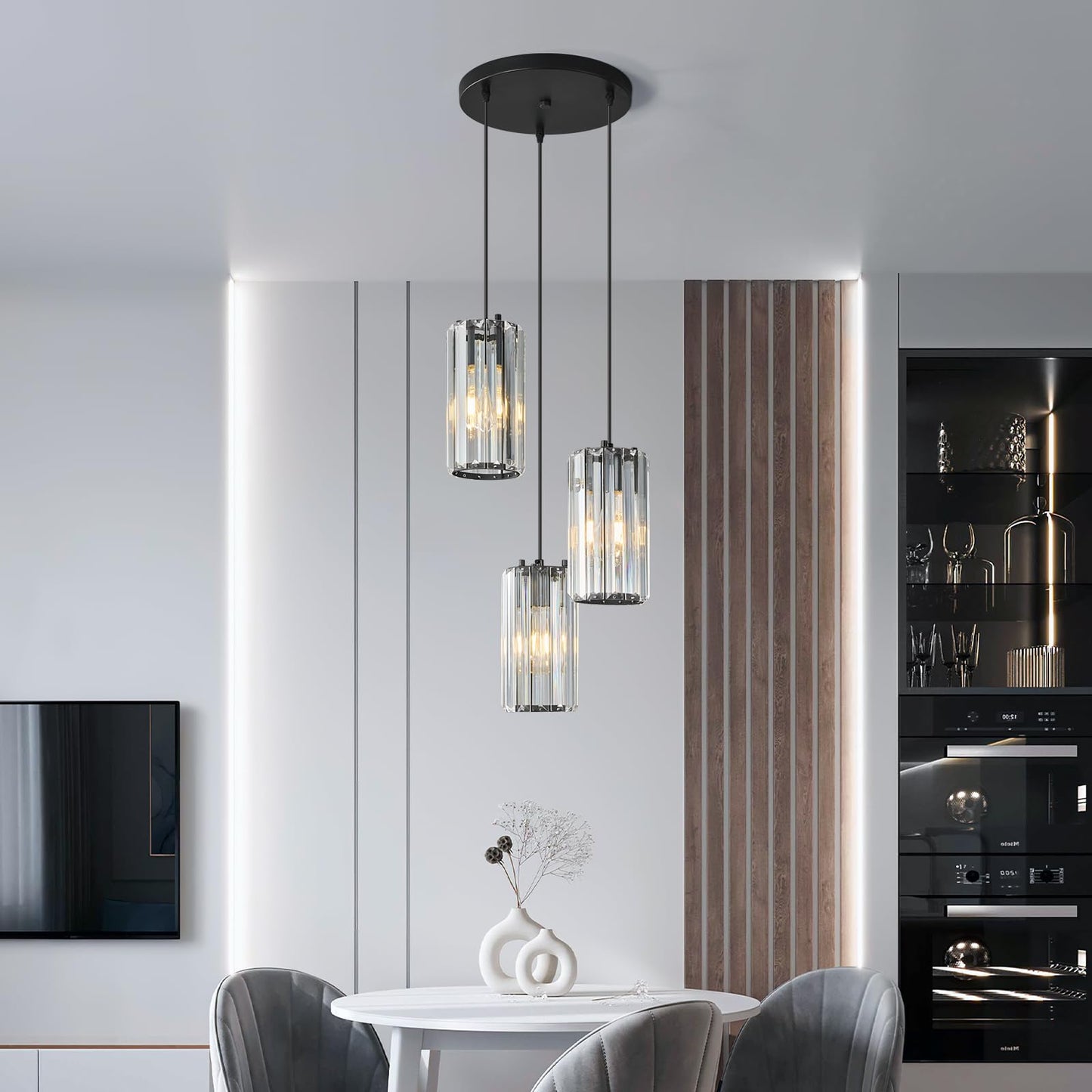 Zhllmq Black Pendant Lighting Modern Pendant Light  Mini Crystal Chandeliers Adjustable Pendant Light Fixture For Kitchen Island Dinning Room Corridor Bedroom(Black 3-Light)