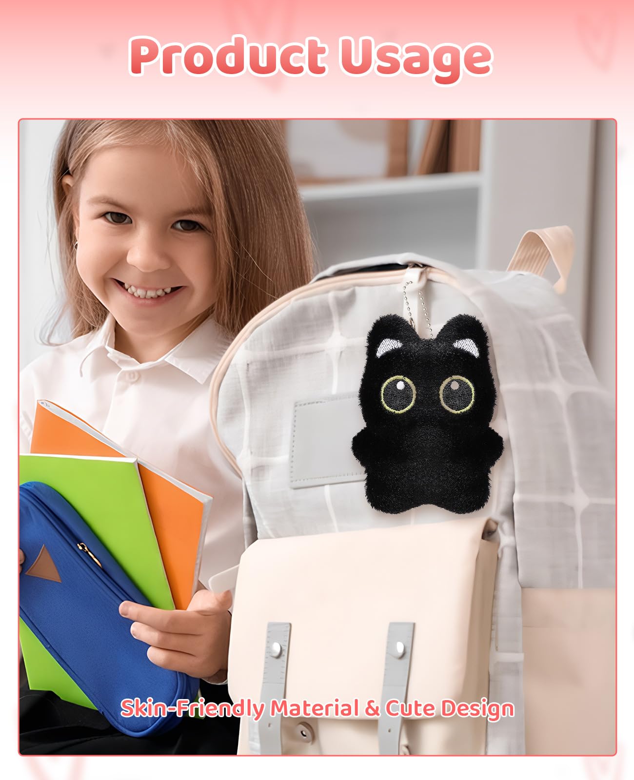 Gaahkai 2PCS Black Cat Plush Keychain, Cute Plushie Accessories for Backpacks