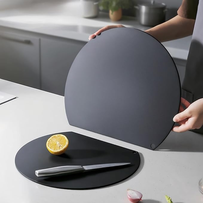 Cutting Mats for Kitchen, Thin Cutting Boards Flexible, Rubber cutting board, Food Grade TPU Black, Cutting Boards Non Toxic Small, Dishwasher Safe, 2 Pieces (2, Black/Black-D Shape)
