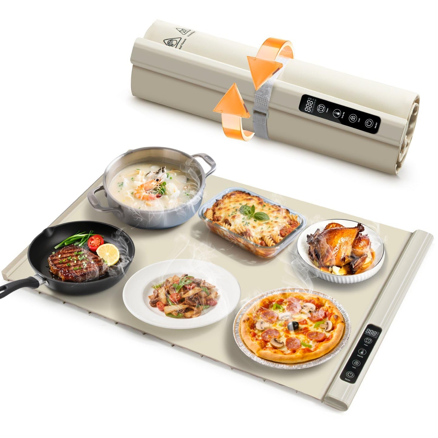 Food Warming Mat - Electric Warming Tray with 5 Levels of Temperature Control, Portable Food Warmer for Parties, Buffets, and Travel