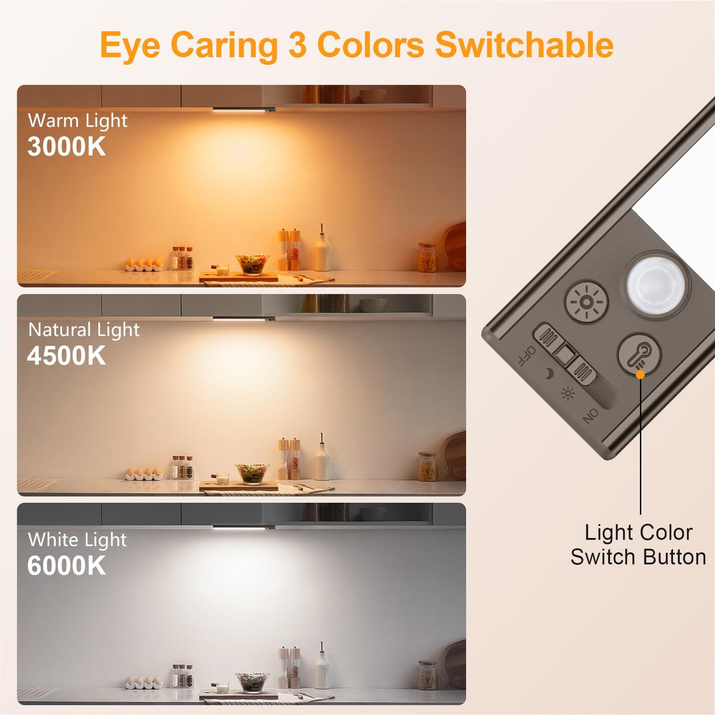 Gritin 10.2Inch Under Cabinet Lighting Rechargeable -84 Led Super Bright 3-Color& 5 Level Brightness 4 Modes Motion Sensor  Long Lasting- Easy Installation Magnetic Closet Lights -2 Pack-Bronze