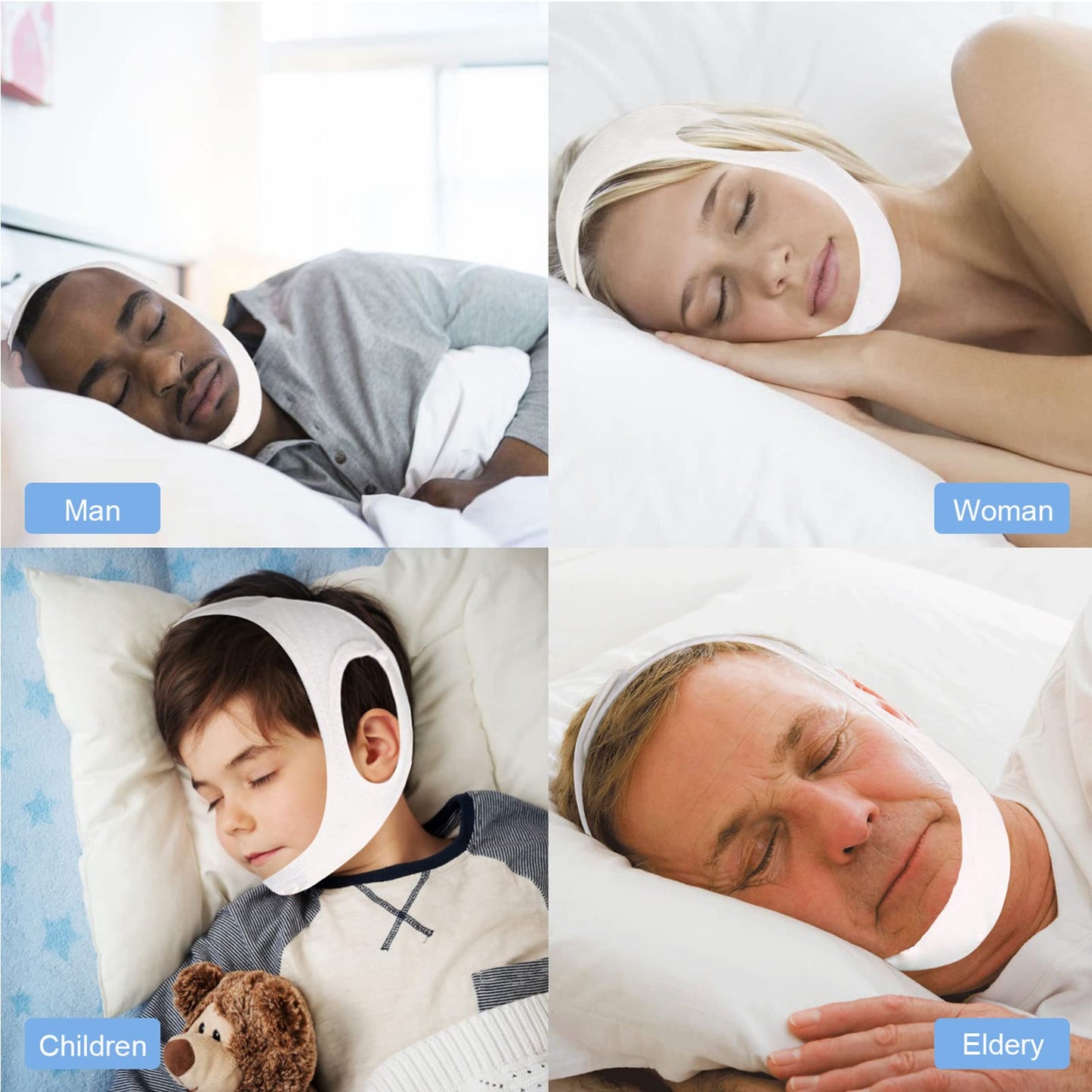 Chin Strap for Cpap Users Anti Snoring Devices - Forzacx Breathable Cpap Chin Strap Snoring Solution, Soft Non-Stick Hair Snore Stopper, Elastic Easy to Wear - White