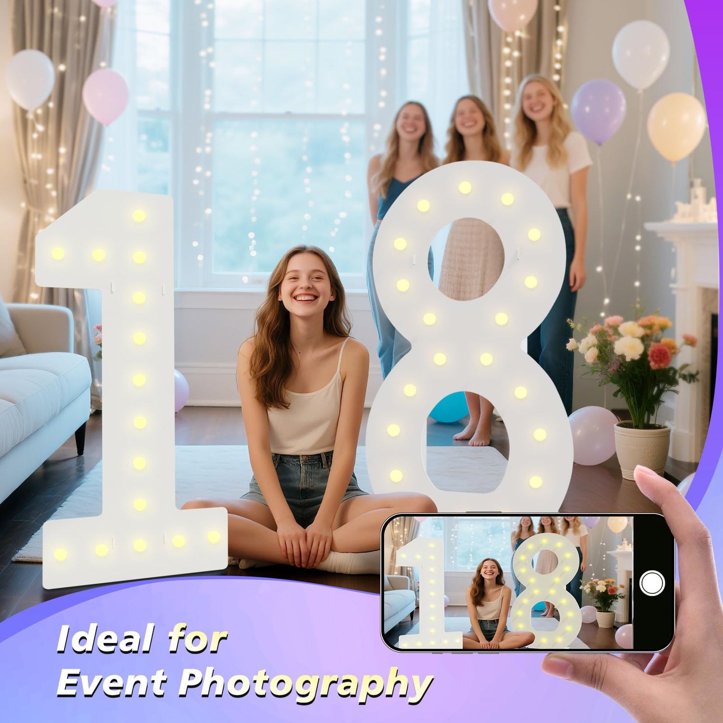 LOBOOM 4FT Marquee Numbers, 21th-Birthday Decorations,Giant Mosaic Numbers Anniversary Party Birthday Backdrop Decor, Large Mosaic Numbers for Balloons Number 21, Pre-Cut Foam Board Kit