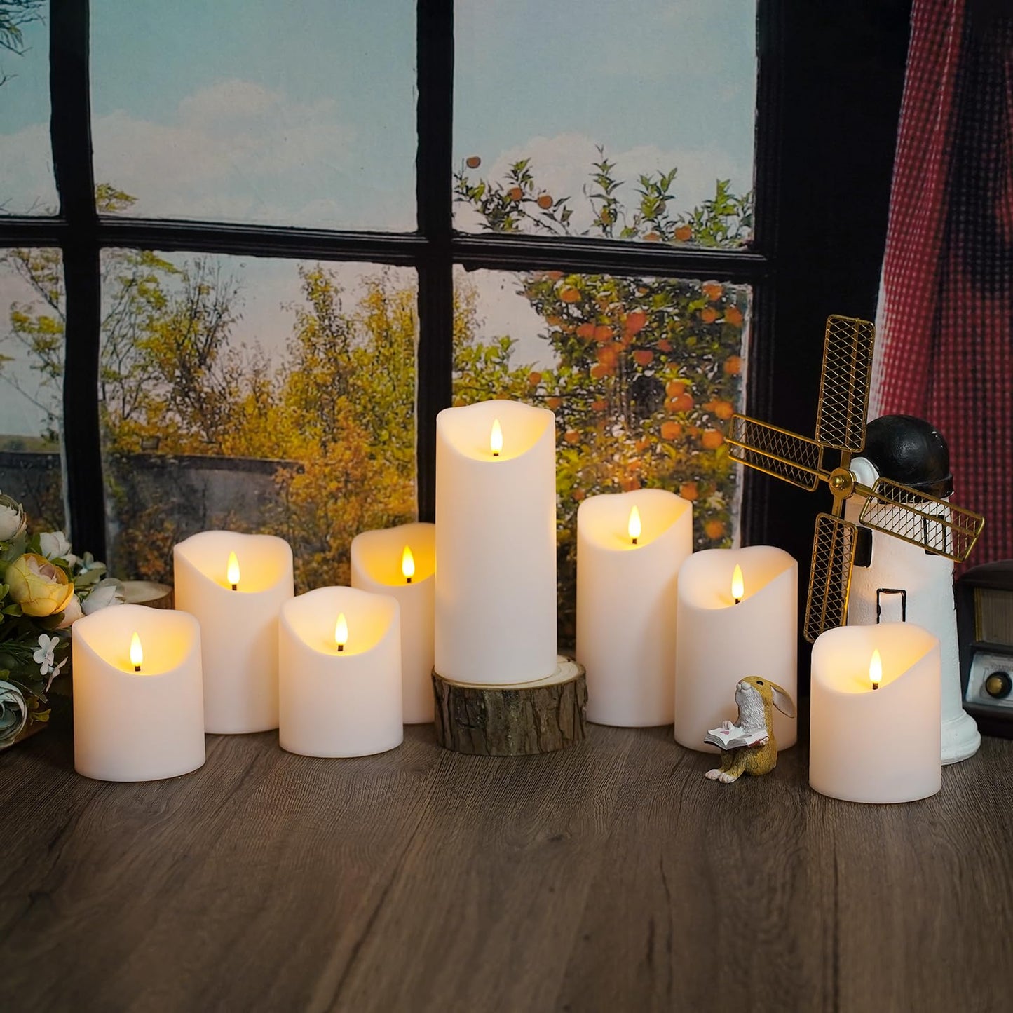 Nimiko Flameless Candles with Remote, Battery Operated Flickering Flameless Candles, LED Candles with Timer 2/4/6/8H, with Realistic LED Candles Set of 9 (D3 x H 3" 4" 5" 6" 7") (White)