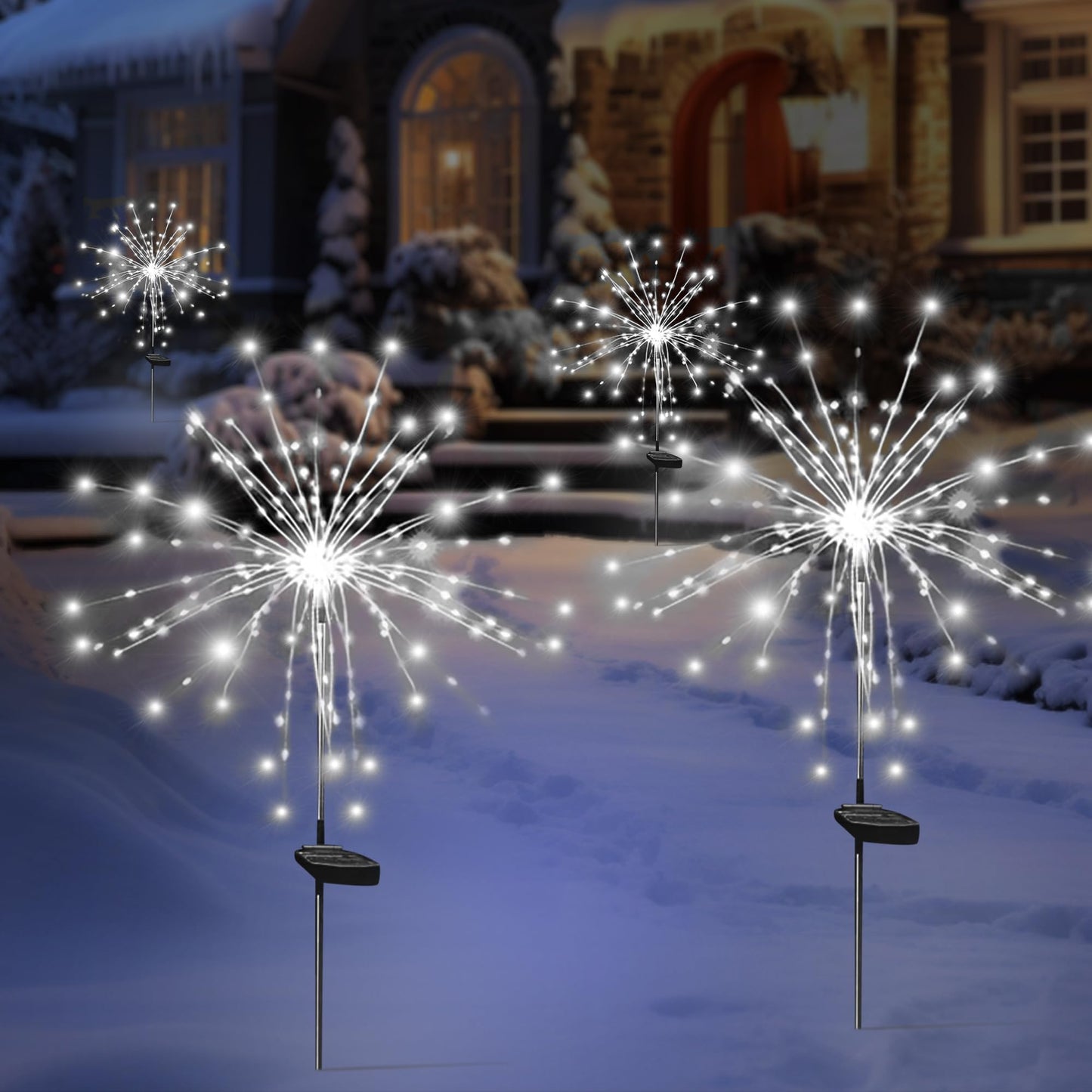 SolarEra Solar Garden Firework Lights, 6 Pack, 120 LEDs, Waterproof Art Stake Twinkle Lighting, White