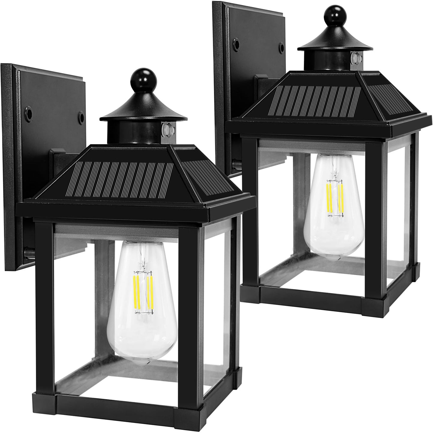 Kuniwa Solar Wall Lights Outdoor, Motion Sensor, 3 Lighting Modes, 2 Pack, Black, Model XHY2208, Waterproof Sconces