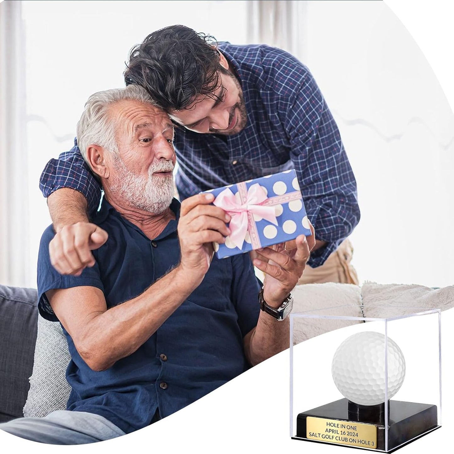 Custom Golf Ball Display Case Acrylic Golf Ball Holder Case Laser Engraved Plaque Showcase Your Cherished Golf Ball Memorabilia (Pink Gold)