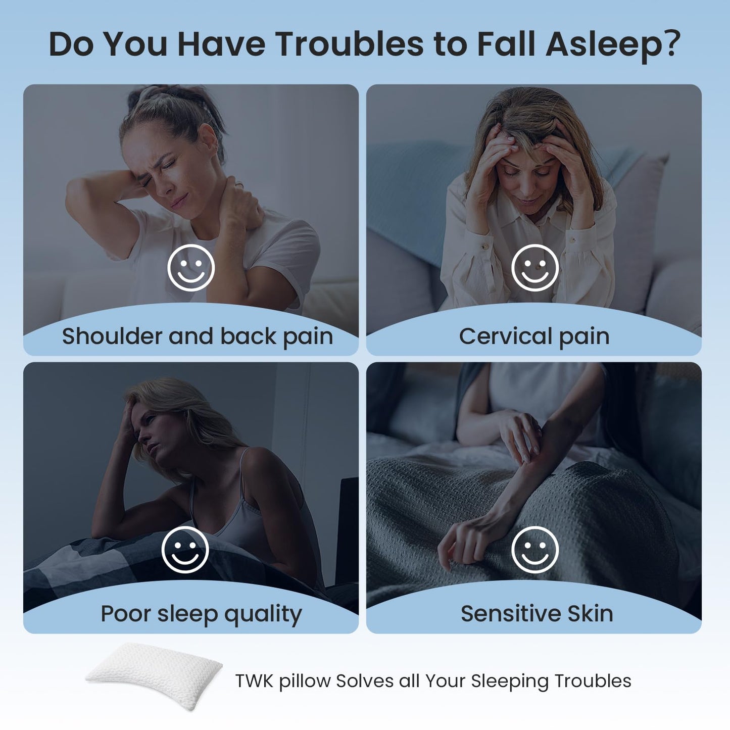 TWK Original Adjustable Bed Pillow for Sleeping, Good for Side, Back & Stomach Sleeper with Washable Removable Cover, Additional Foam Fill Included (White, Queen(1 Pack)-20.5"*30.5")