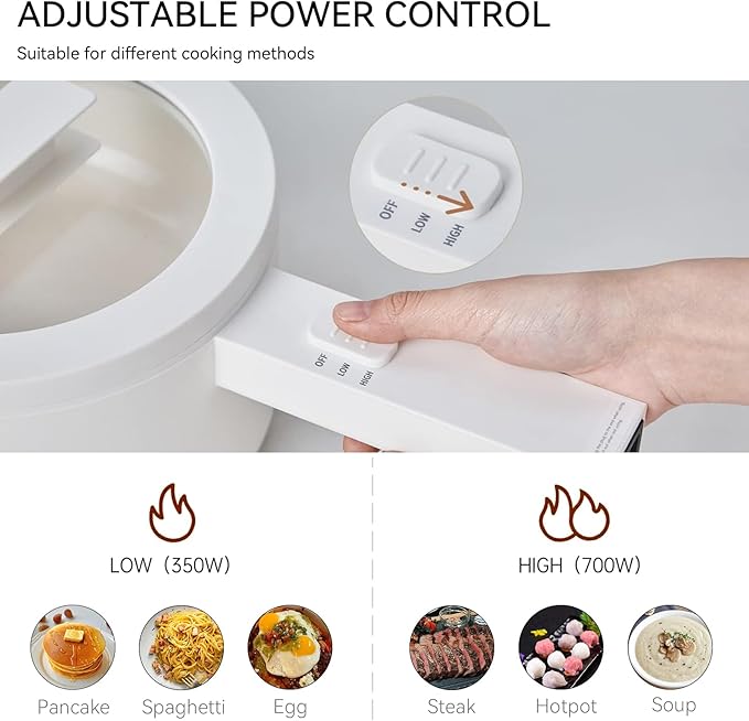 Hot Pot Electric with Steamer, 1.5L Ceramic Glaze Non-stick Portable Pot, Dual Power Multi-functional Electric Cooker, Suitable for Steak, Pasta, Hot Pot, Ramen, Dorm Room Essential