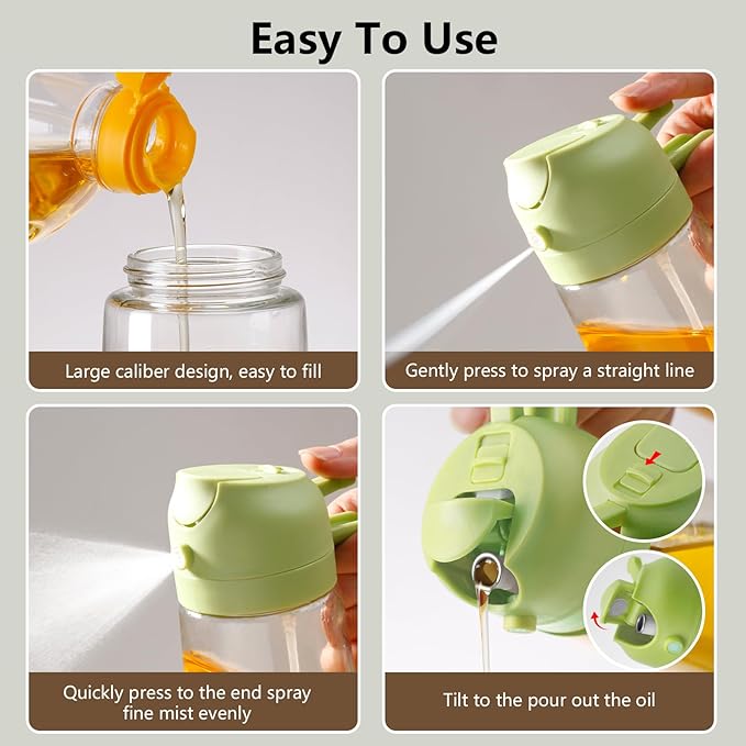 2PCS Oil Sprayer for Cooking, 470ml 2 In 1 Glass Olive Oil Sprayr & pourer for Kitchen, Air Fryer, Cooking, Salad, BBQ (Green,White)