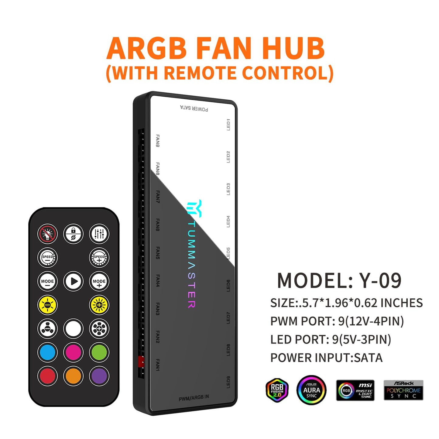 Premium Magnetic Fan Controller Hub With 9 Ports & Argb Illumination - Remote Control For Gaming Pc Builds, Diy Enthusiasts & Ch