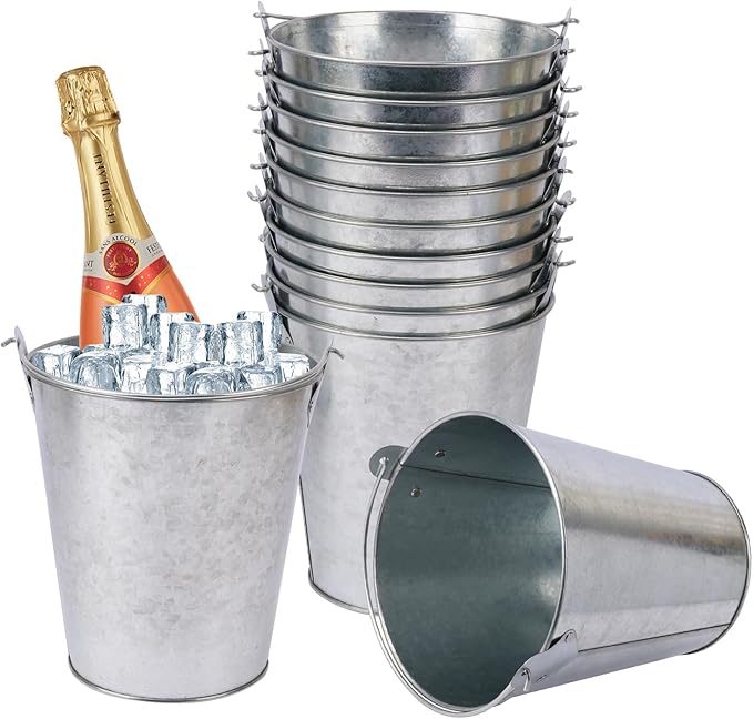 IHDYPPEW 12 Pack 7 Inch Large Galvanized Ice Buckets with Handles, 100 OZ Metal Bucket for Beer, Wine, Champagne, Parties,...
