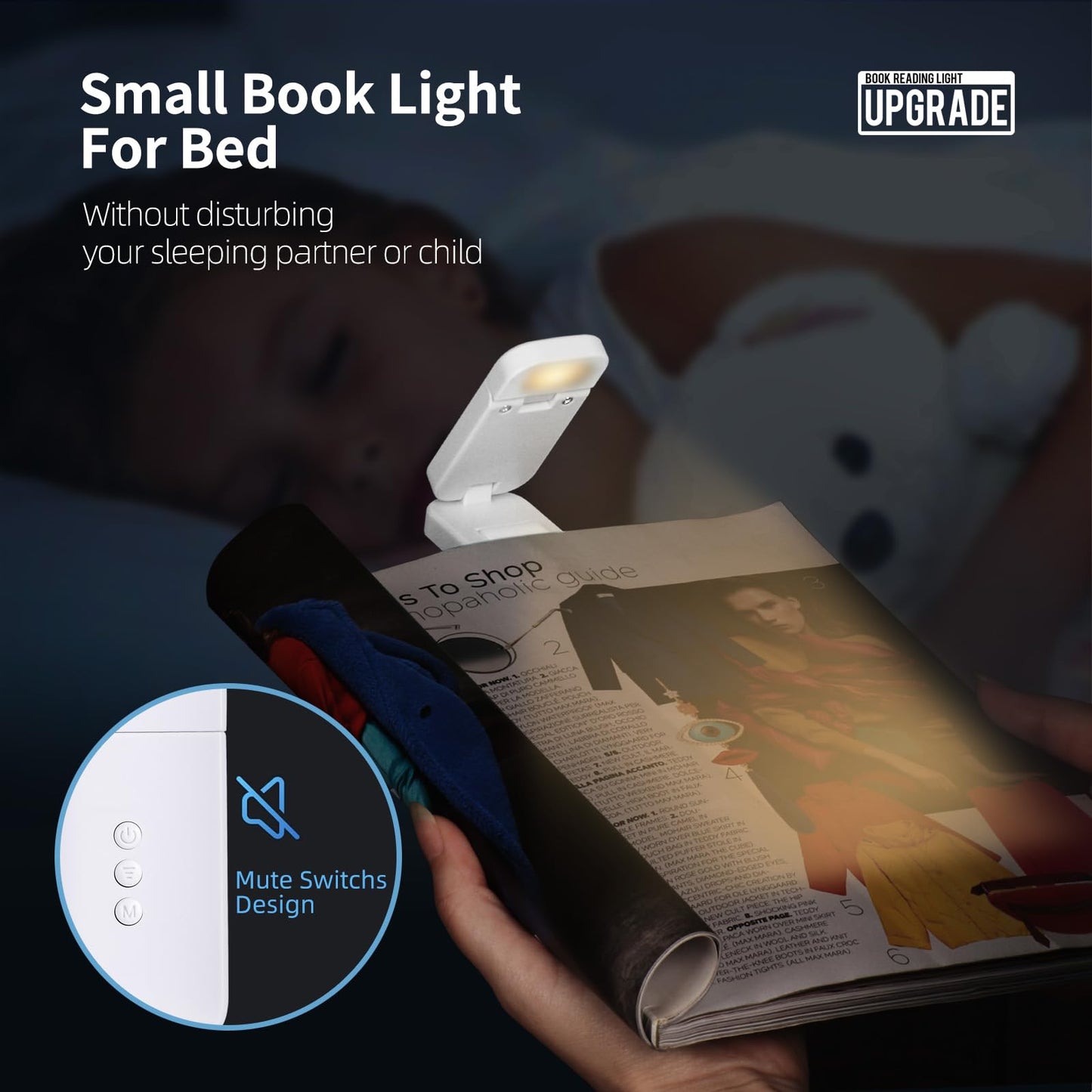 Egwaser Rechargeable Clip-On Led Book Light - 3 Amber Colors, Stepless Dimming, Long-Lasting White, Model Eg-Bl-22
