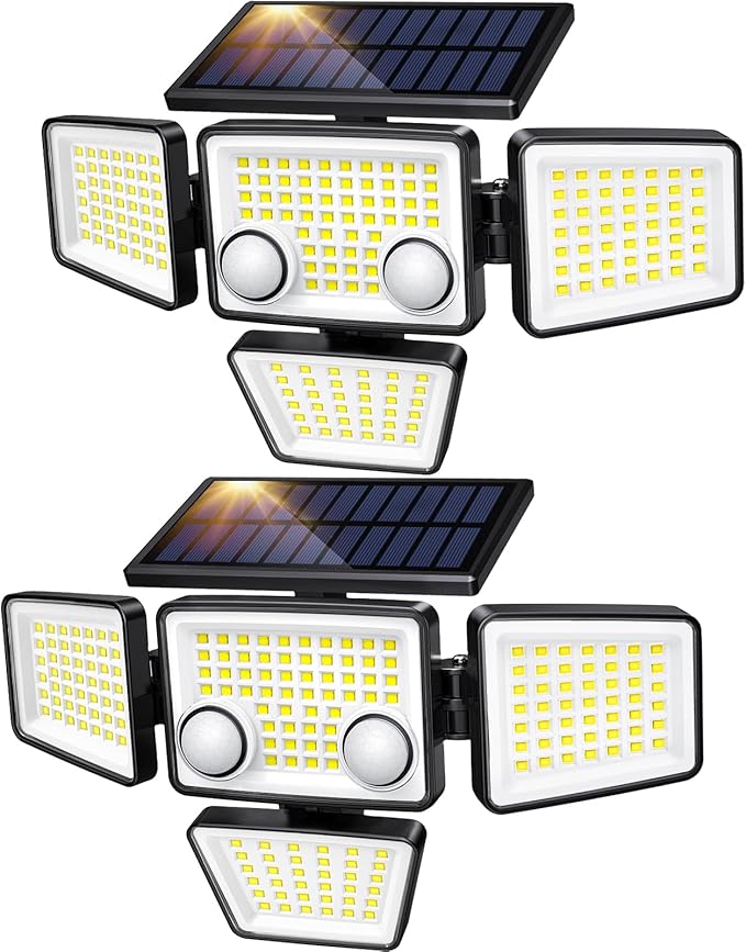 LYWALT Solar Outdoor Lights - 3000LM 188 LED Motion Sensor Outdoor Lights, 4 Heads Security Light,IP65 Waterproof, Easy In...