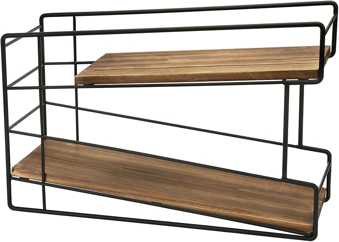 MyGift 2 Tier Rustic Solid Burnt Wood Front Loading Can Dispenser Rack with Black Metal Wire Frame for Canned Food, Soda Pop, Pantry Storage Organizer Rack