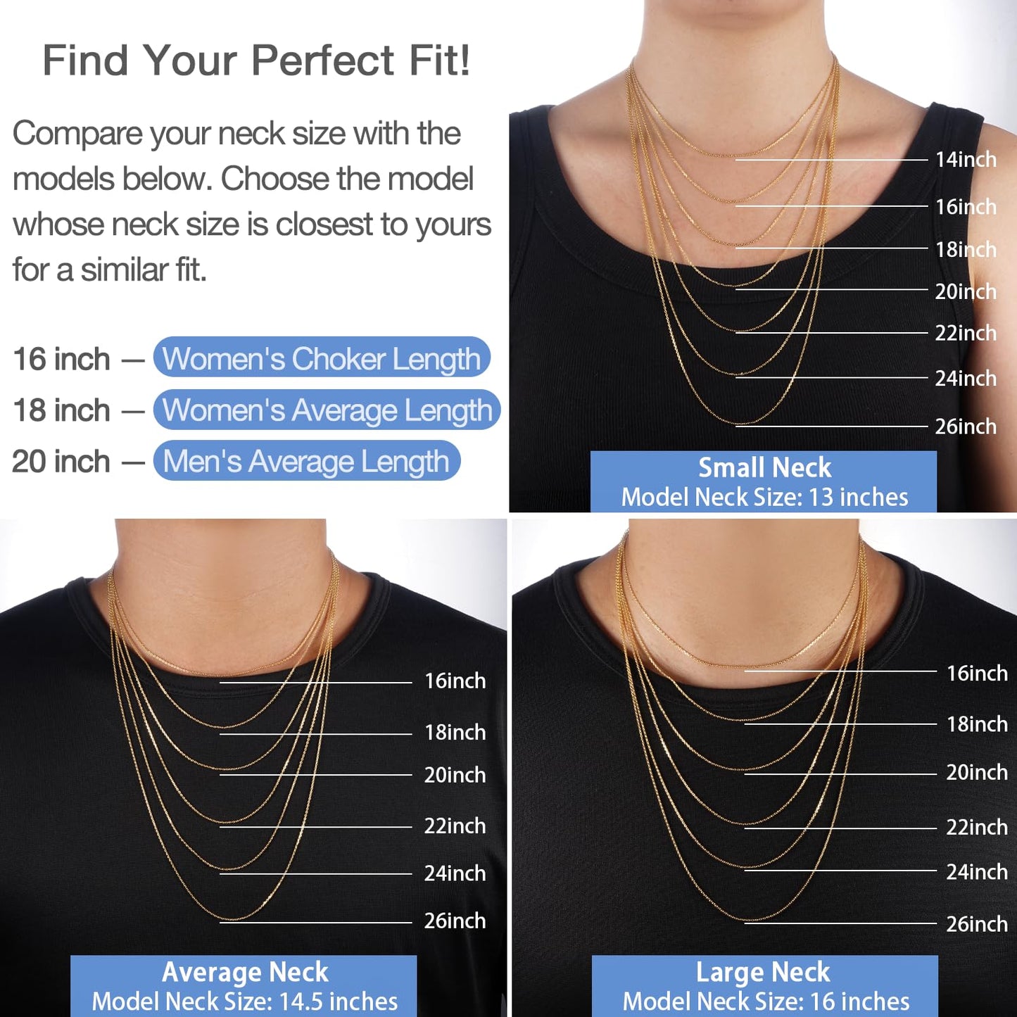 Jewlpire 18k Over Gold Chain Necklace for Women, 1.2mm Cable Chain Gold Chain Sturdy & Shiny Women's Chain Necklaces, 22 Inches