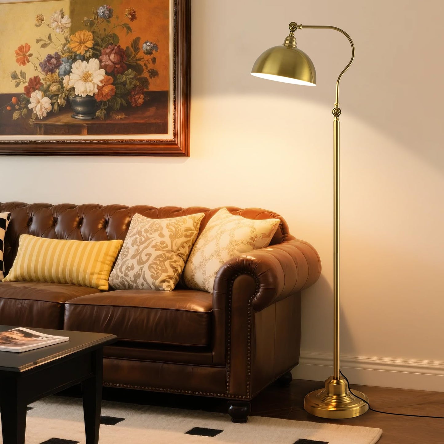 dujunlinghang Bright LED Floor Lamp with Remote Control, Adjustable Brass Design, Model MD-8801-Gold, Gold Finish