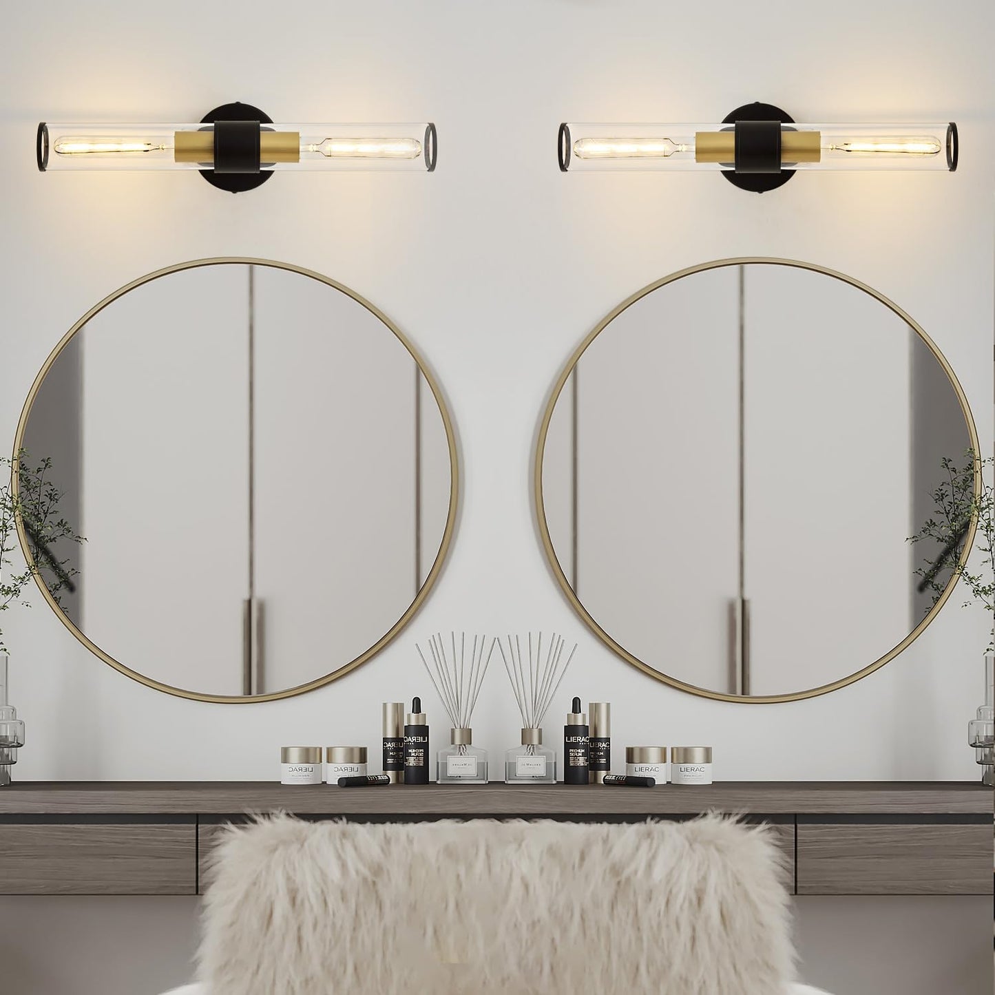 Vaziden Black And Gold Wall Sconce  Bathroom Light Fixtures In Clear Glass Indoor Wall Sconces  Modern Sconce Wall Lighting Up And Down Vanity Lights Fixtures For Bathroom - Bulb Not Included