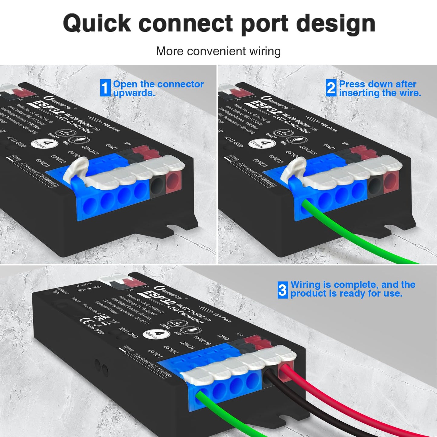 Esp32 Wled Led Strip Controller 4 Channel Outputs 15A Fuse Link Ti Level Shifter Uart Download Diy Dynamic Lighting Mode App Control For Digital Rgb Ic Ws2811 Ws2812 Ws2815 Sk6812 Etc