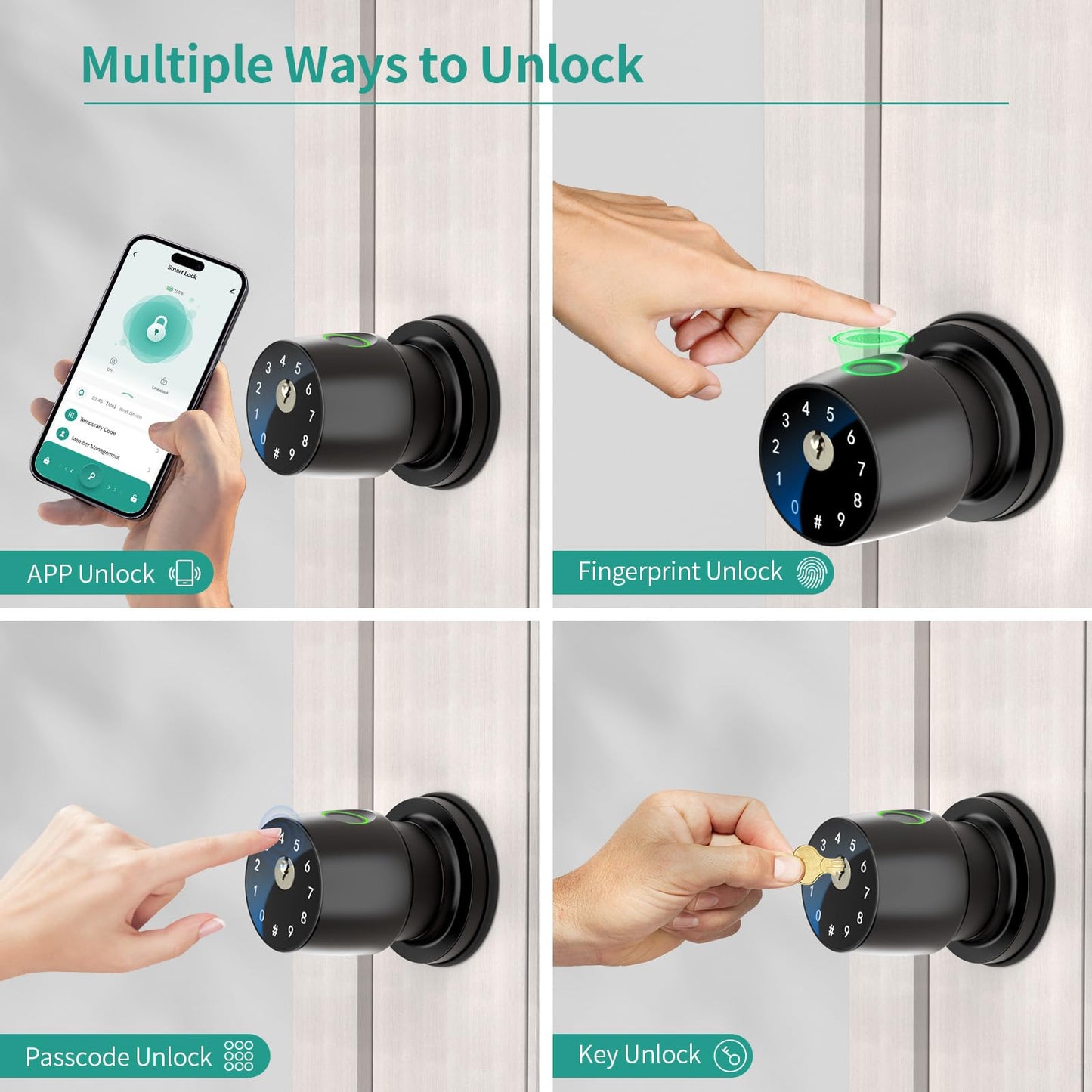 IRONZON Fingerprint Door Knob Fingerprint Door Lock with App Control Smart Door knob for Bedroom, Biometric Door Lock for Apartment Office and Garages