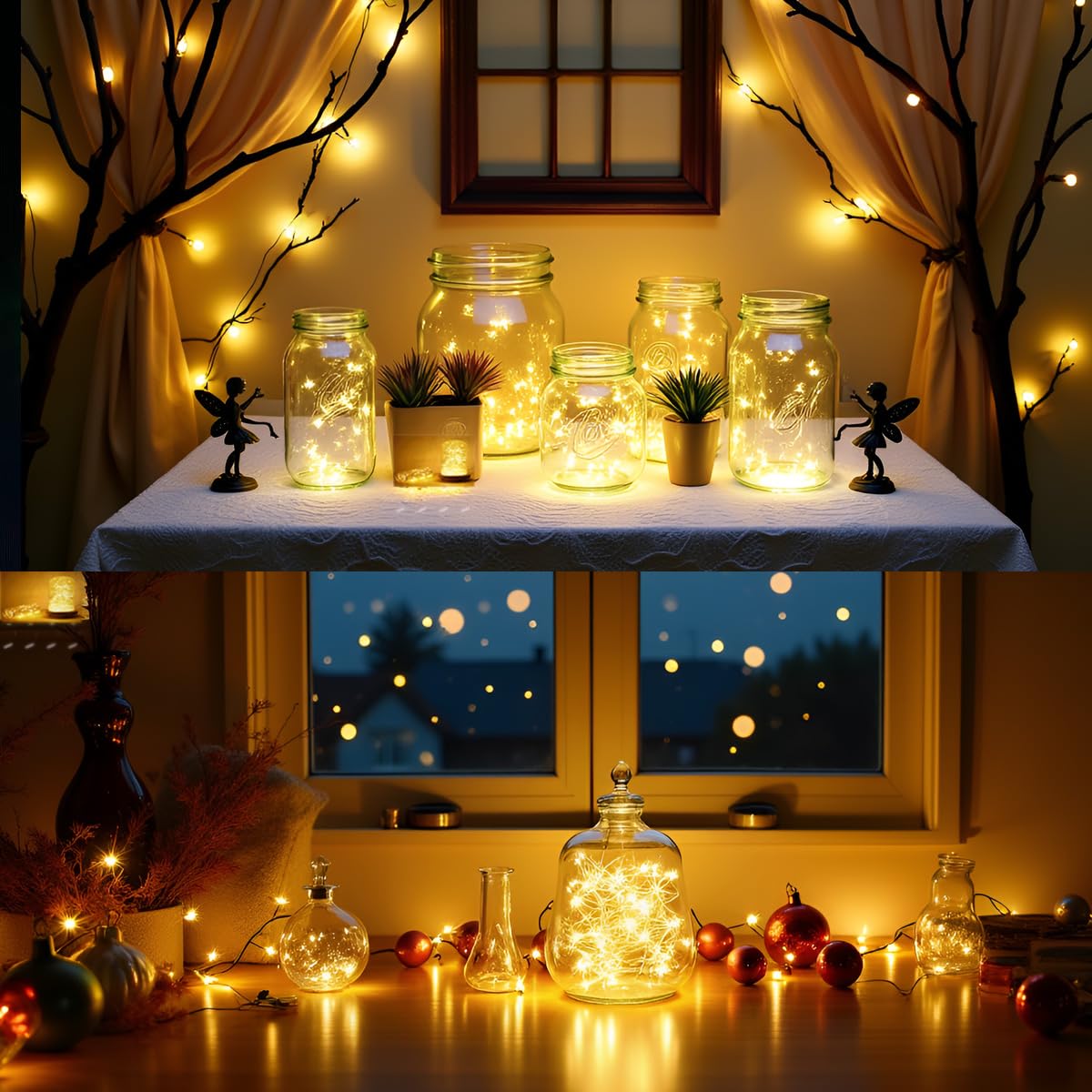 Fmmthq 6-Pack Fairy Lights - 3.3Ft 10 Led Warm White Silver Wire Mini Lights For Mason Jars, Diy Crafts, Christmas, Wedding Decor