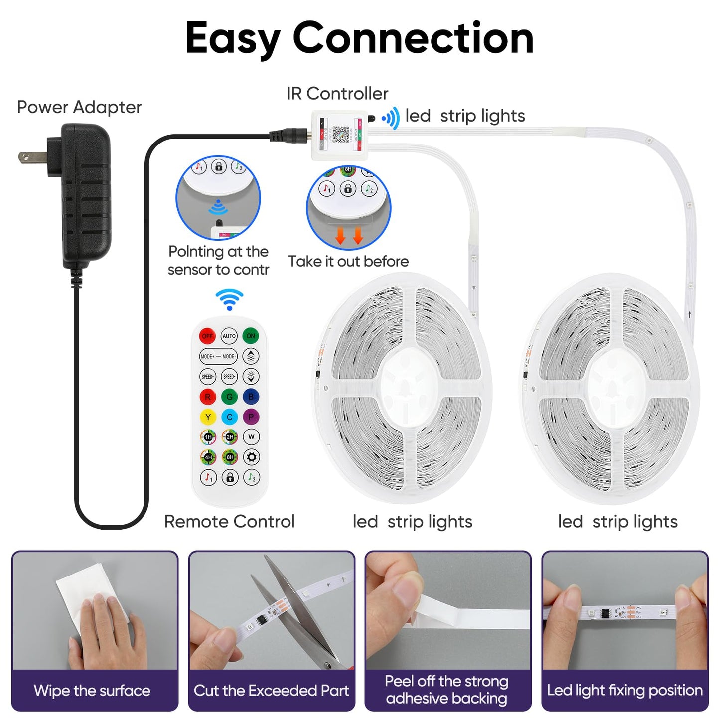 ERBTY IC Smart RGB LED Strip Lights, 166FT LED Lights for Bedroom, App Control/Remote Control, Music Sync, DIY Design, Rainbow Chasing Effects, Strip Lights for Home, Party Decor