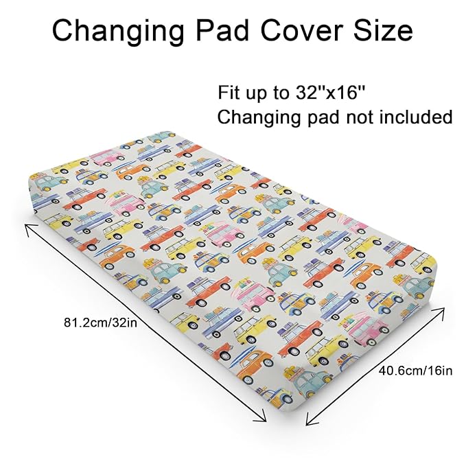 Colorful Classic Car Baby Changing Pad Covers Boy Girl 32''x16'' Retro Car Auto Vehicles Fitted Diaper Change Table Mats Vintage Car Vehicles Transportation Soft Breathable Cradle & Bassinet Sheets