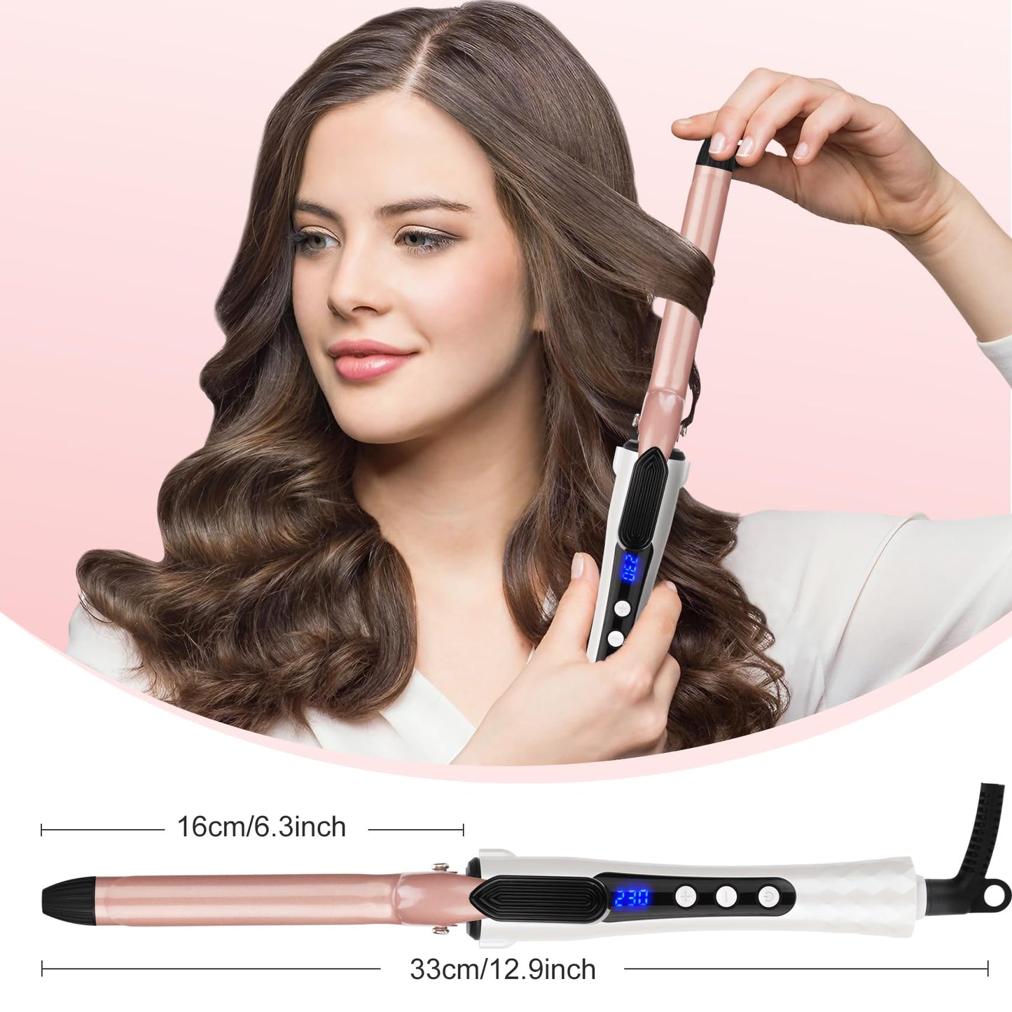 Curling Wand 19mm Professional Ceramic Hair Curling Iron with Clip for Short to Long Hair Styler Curler, Digital Display, Hair C
