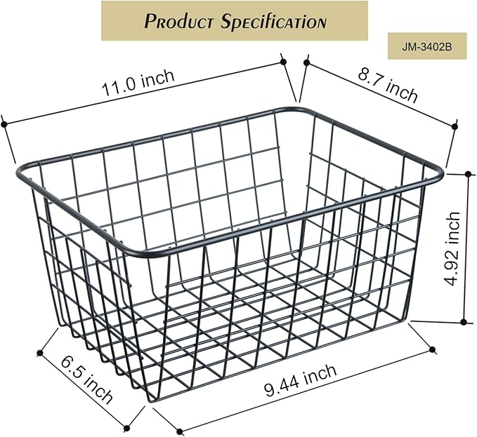 Wire Kitchen Storage Basket 2 Packs,Perfect Pantry Organization Accessories Basket,Laundry,Countertop Organization,Suitable for Kitchen,Bathroom,Bedroom,Tabletop,Stackable,Black