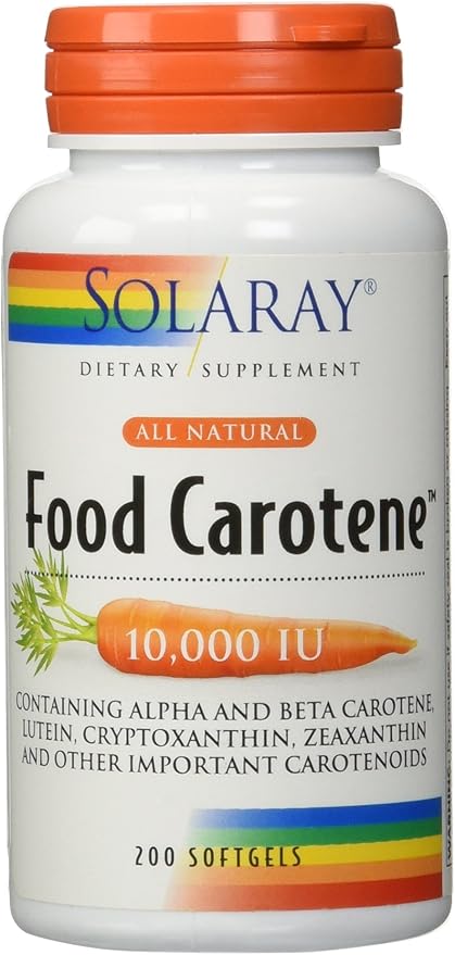 SOLARAY Food Carotene, Vitamin A 10000 IU | Healthy Skin, Eyes, Antioxidant & Immune Support (200 CT)