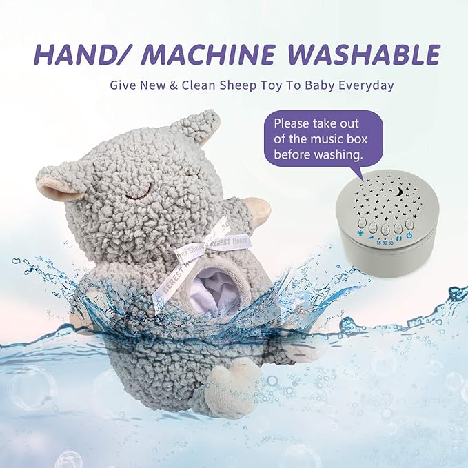 BEREST Baby Sleep Soother with Projector Night Light, Teddy Bear Sheep Musical Plush Toy with White Noise, Heartbeat, Shushing, Lullabies for Newborns, Boys & Girls Infants Shower Gift